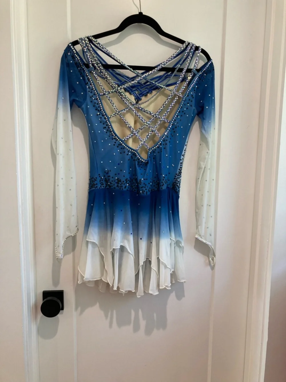 Adult M/L Blue/white Ombre Ice Skating Dress with rhinestones - Picture 3 of 8